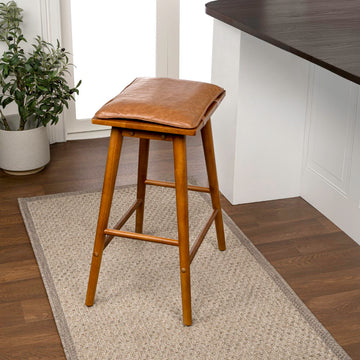 Peroni MidCentury Classic Saddle-Seat Solid Wood/Vegan Leather Backless Bar Stool with Removeable Cushion
